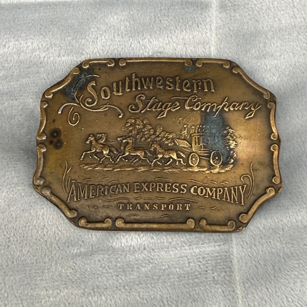 Vintage Estate Belt Buckle Gold Southwestern Stage Company American Express USA